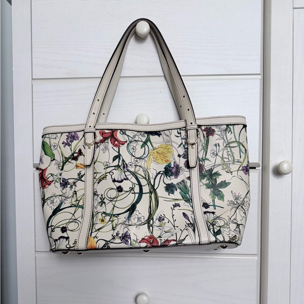Gucci Flora Nice All Leather Tote Bag Ivory